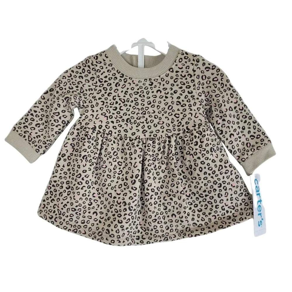 Carter's Baby Girls Newborn 2-pc dress Set animal print leopard diaper cover tan